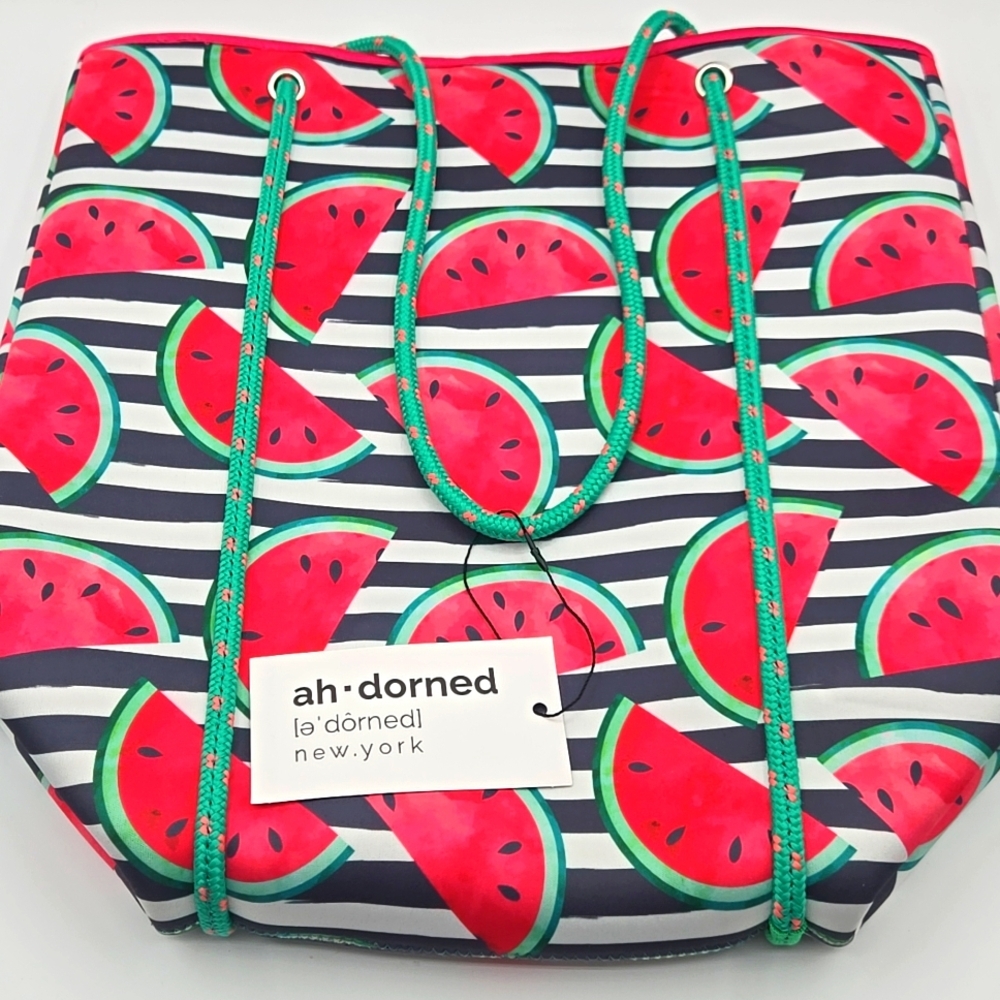 Ah- dorned NWT NY Neoprene tote Watermelons w/ Stripes Detachable Wallet